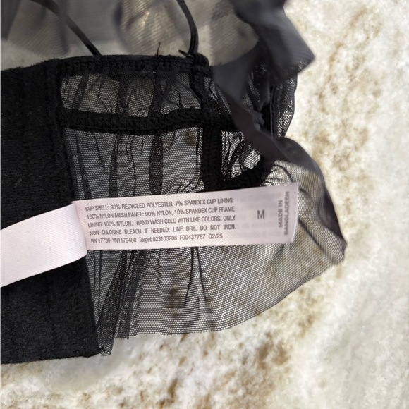 NWT Women’s Aiden Velvet & Mesh Pleated Bra black Sz M, Ruffle trim - Picture 5 of 5